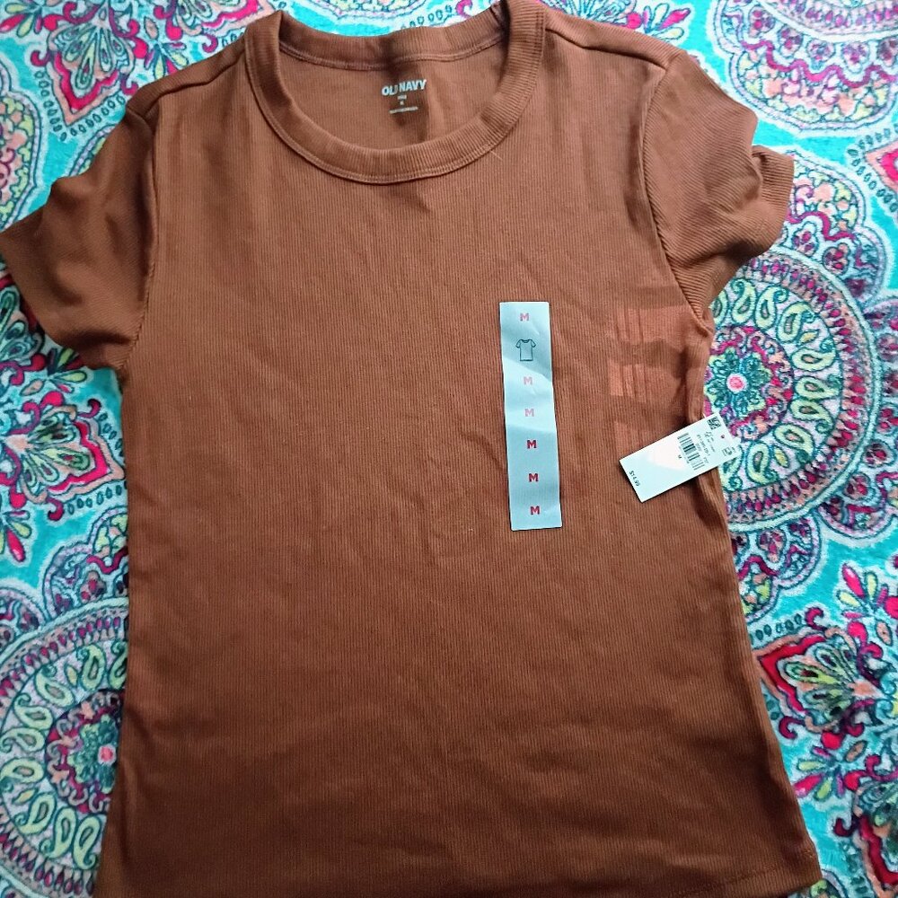 NWT Old Navy Brown Ribbed Fitted Tee Size Medium